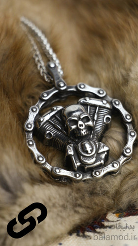 گردنبند مردانه استیل طرح موتور و جمجمه، مناسب استایل راک و موتورسواری، ضد زنگ و بادوام