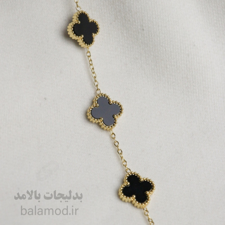 دستبند زنانه چهار برگ ونکلیف مشکی طلایی