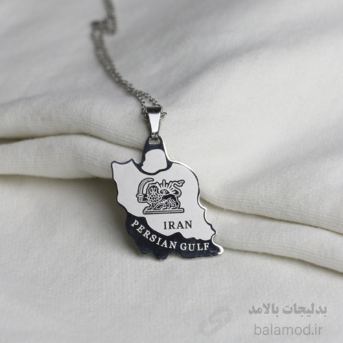 گردنبند طرح نقشه ی ایران با طرح شیر و خورشید و نوشته ی پرشین گلف