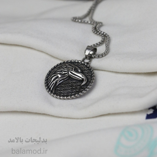 گردنبند با پلاک دایره ای عقاب رنگ نقره ای