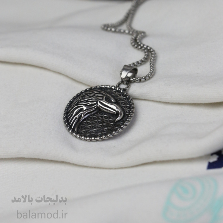 گردنبند با پلاک دایره ای عقاب رنگ نقره ای