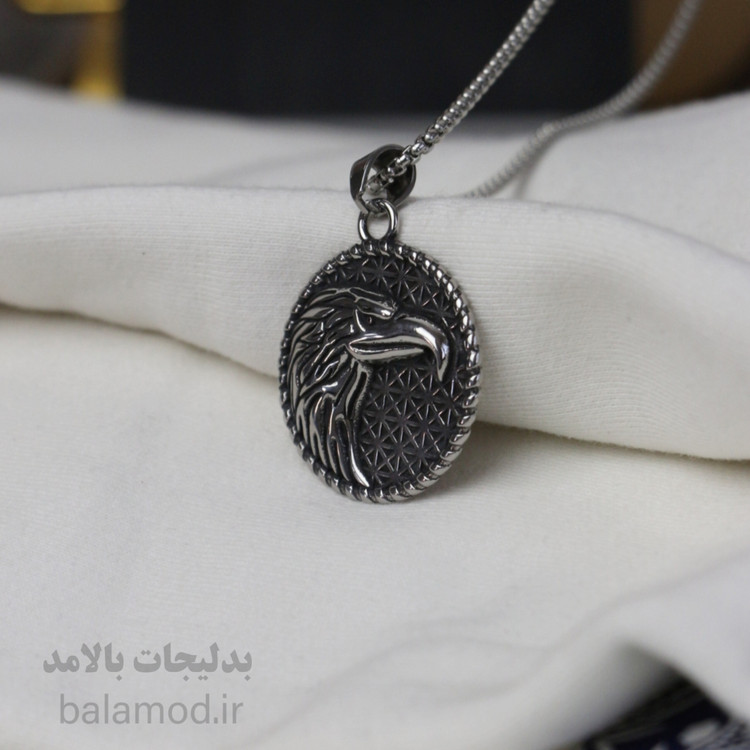 گردنبند با پلاک دایره ای عقاب رنگ نقره ای