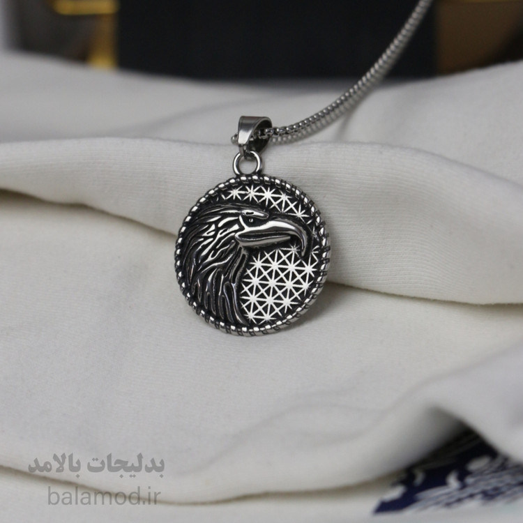 گردنبند با پلاک دایره ای عقاب رنگ نقره ای