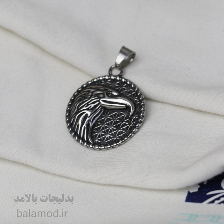 گردنبند با پلاک دایره ای عقاب رنگ نقره ای