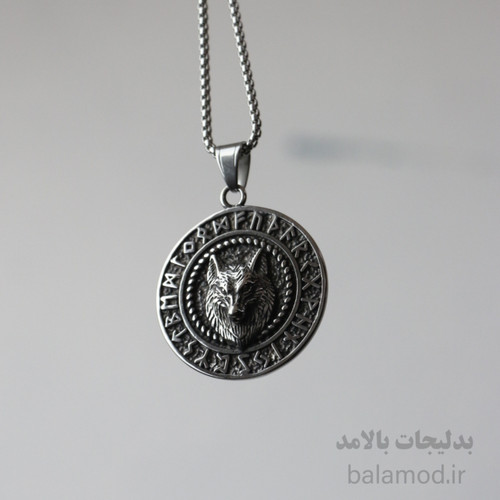 گردنبند گرد طرح گرگ سبک وایکینگی از جنس استیل