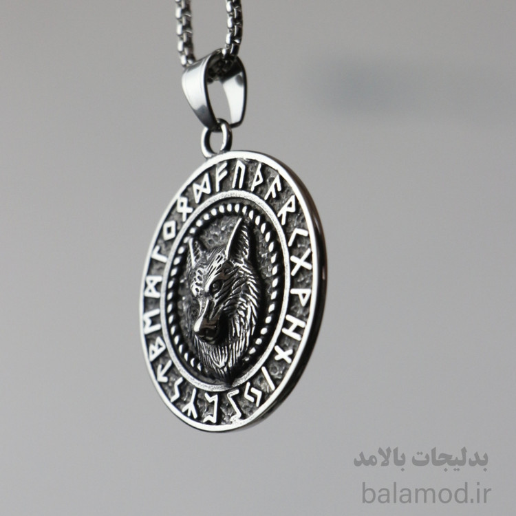 گردنبند گرد طرح گرگ سبک وایکینگی از جنس استیل