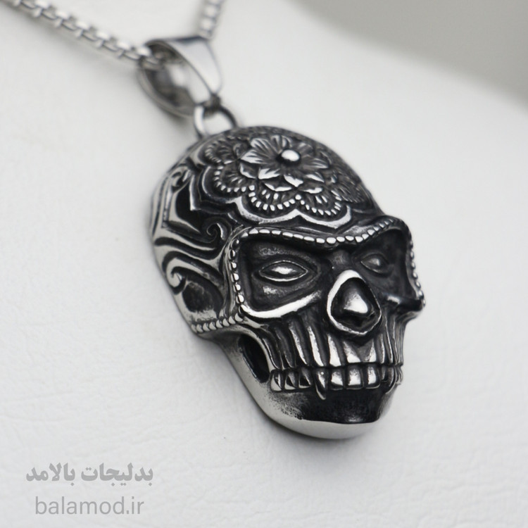 گردنبند جمجمه طرح مکزیکی جنس استیل