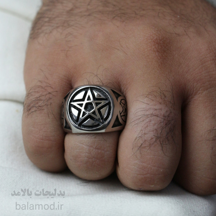 انگشتر استیل طرح ستاره پنج پَر پنتاگرام
