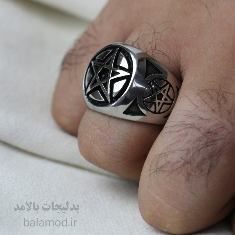 انگشتر استیل طرح ستاره پنج پَر پنتاگرام